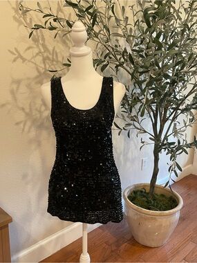 Black Sequin Tank Top - Women's Sleeveless Party Top